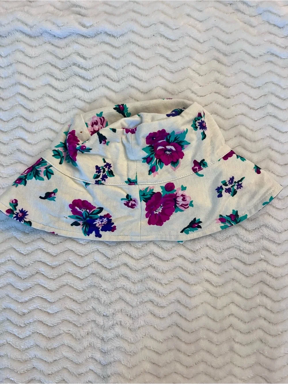 Vintage Floral Bow Sun Hat for Kids - Ivory with Magenta & Teal Flowers